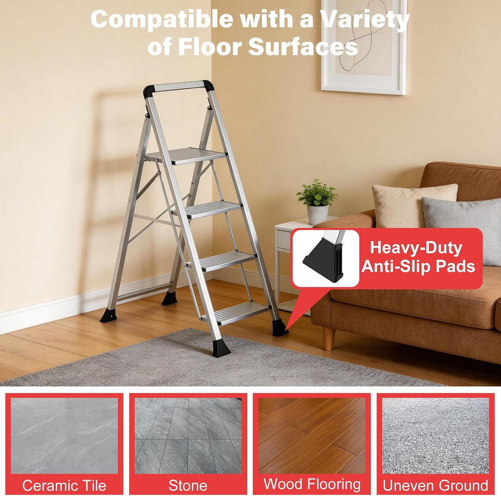 DIAMONDFORGE 4 Step Ladder,Handle Folding Step Stool with Anti-Slip Wide Peda...