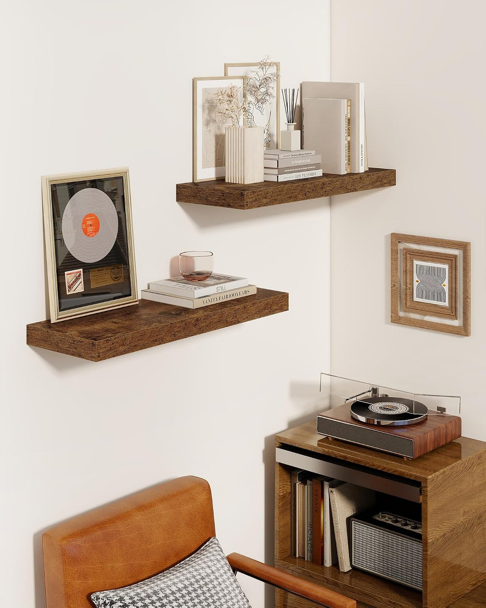 Marsmiles 55" Floating Shelves for Wall, Wooden Shelves with Invisible B...