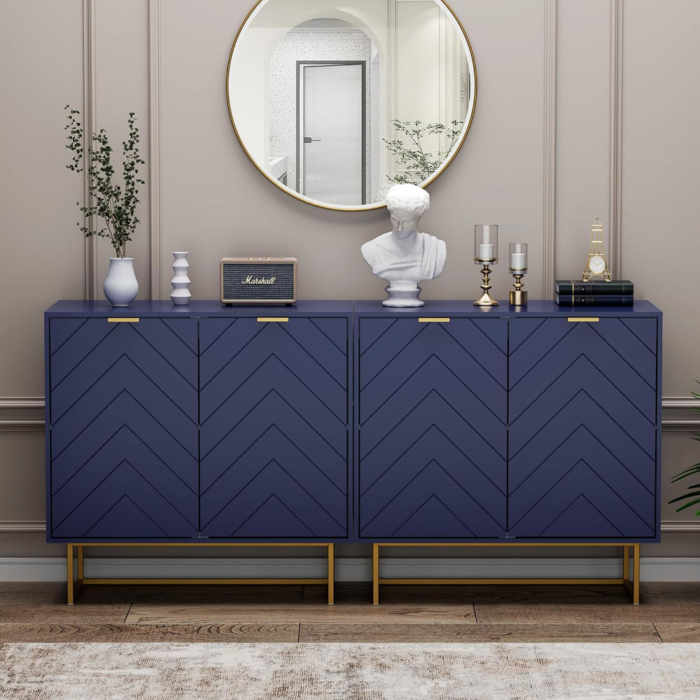 Modern Sideboard Buffet with Storage, Set of 2 Modular Cabinets, Navy Blue