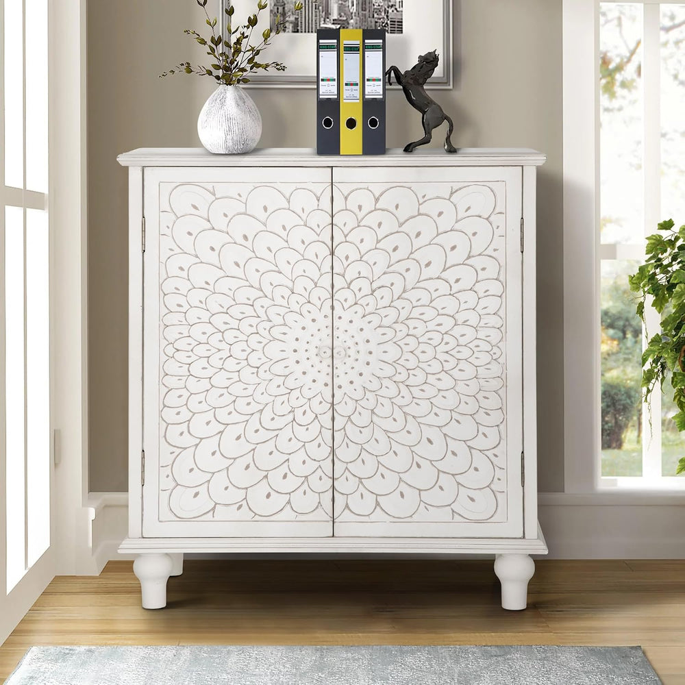 MAISON ARTS Accent Cabinet with Doors, Carved Wood Decorative Cabinet