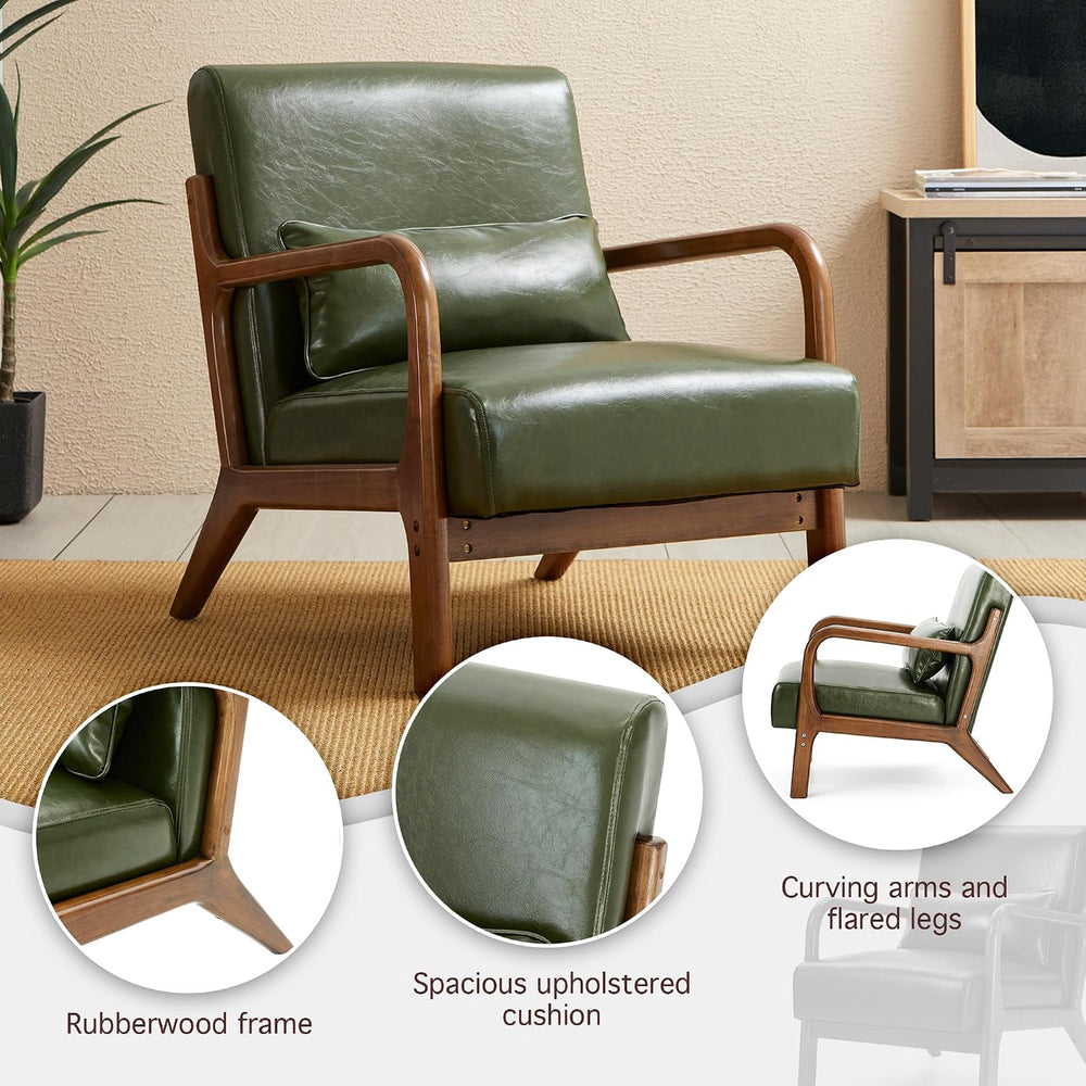 Glitzhome 2 Set Mid Century Hunter Green Accent Armchair, Single Reading Armc...