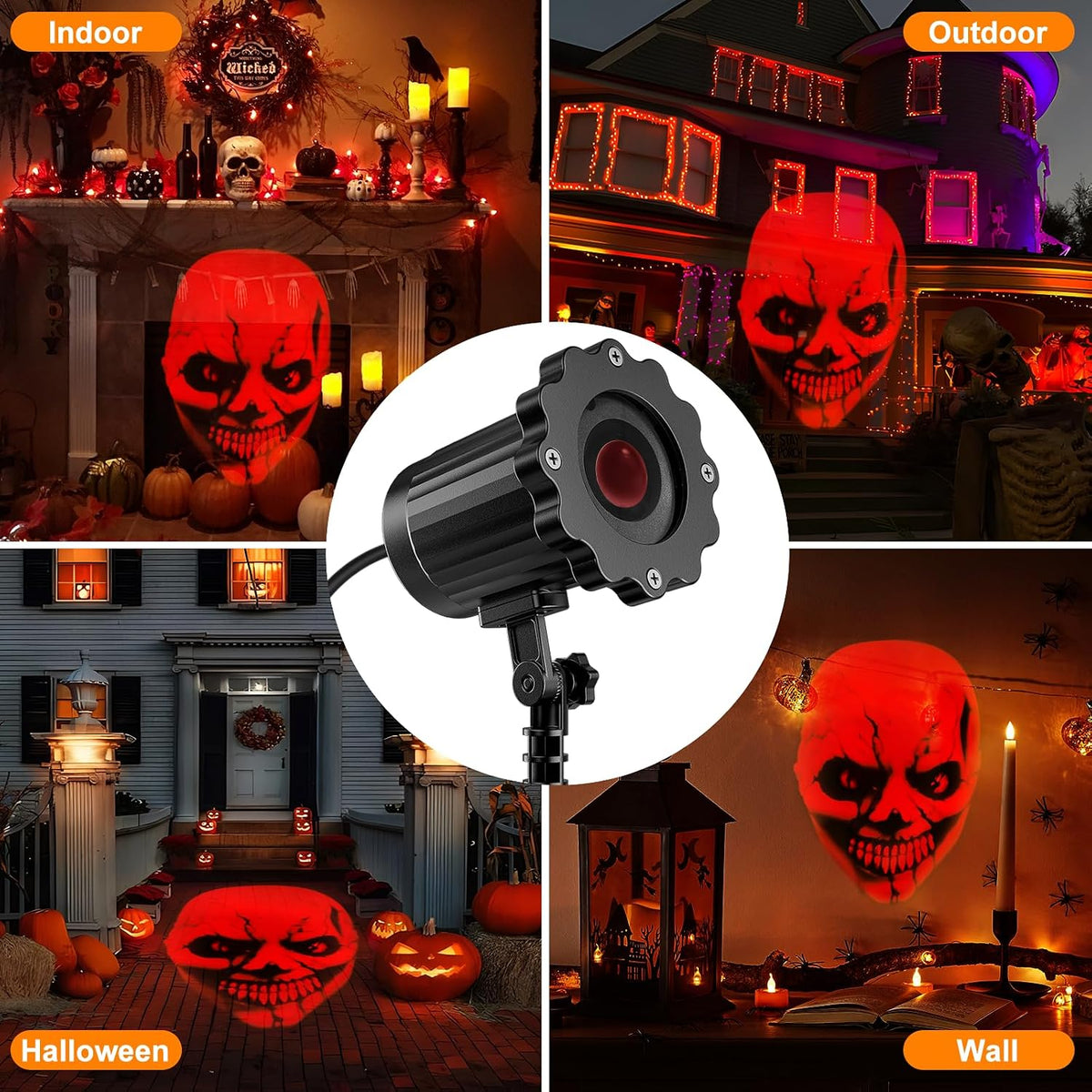 Halloween Decorations Outdoor, 3D Dynamic Red Skull Halloween Projector Lights, Waterproof Holiday Light for Window, Ground, Roof, Wall,Cemetery, Holiday Decor
