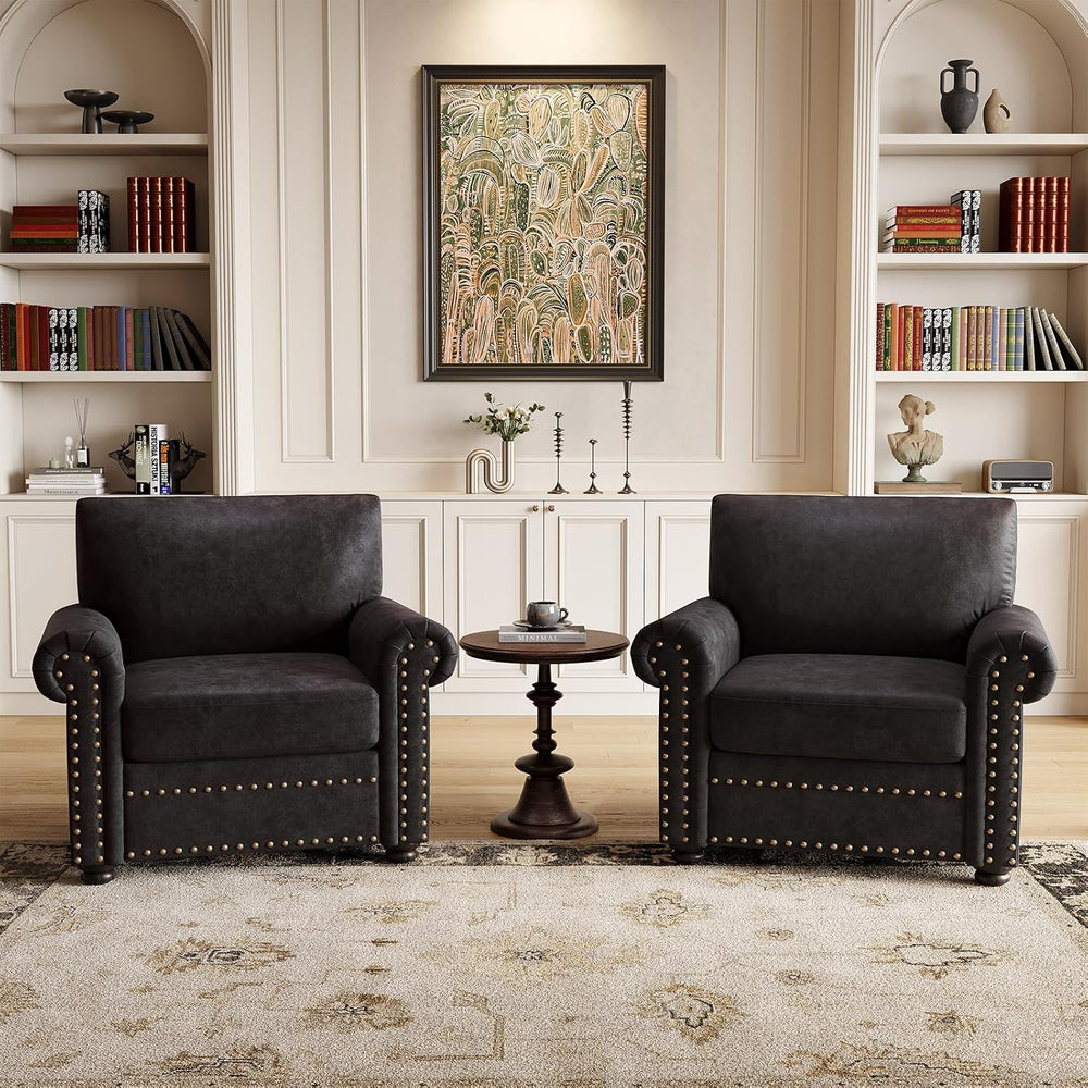 ONBRILL Nailhead Trim Accent Chair, Faux Leather Club Chair for Living Room, ...