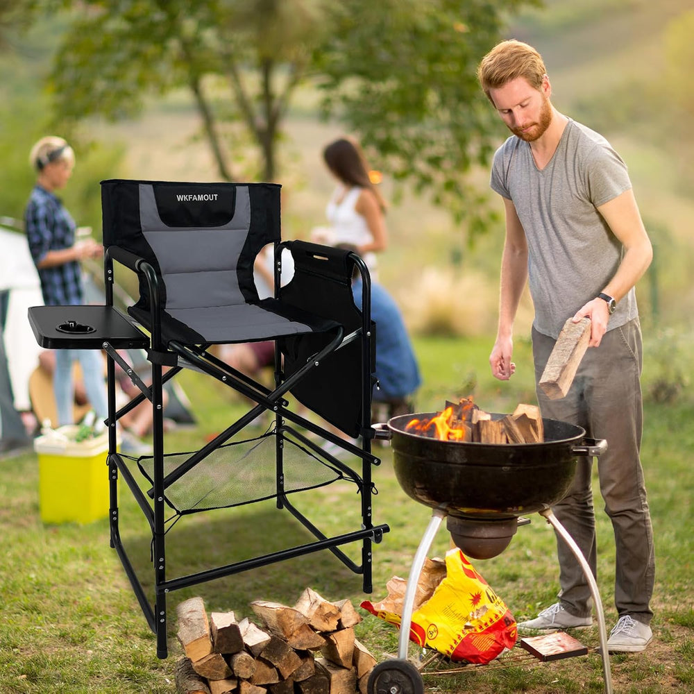 Tall Folding Directors Chair with Side Table 30.71" Seat Height Foldable...