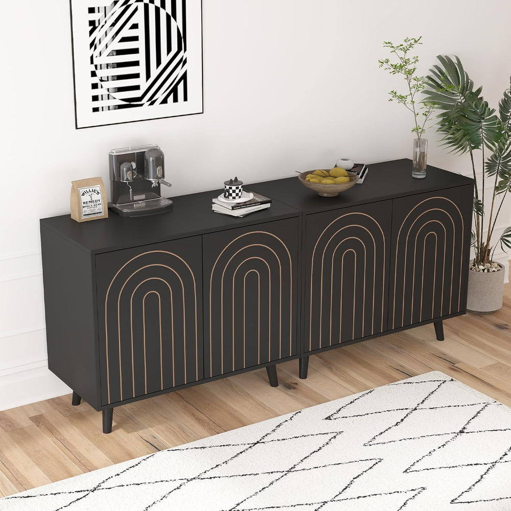 weselon 63" Sideboard Buffet Cabinet Set of 2, Modern Accent Cabinet wit...