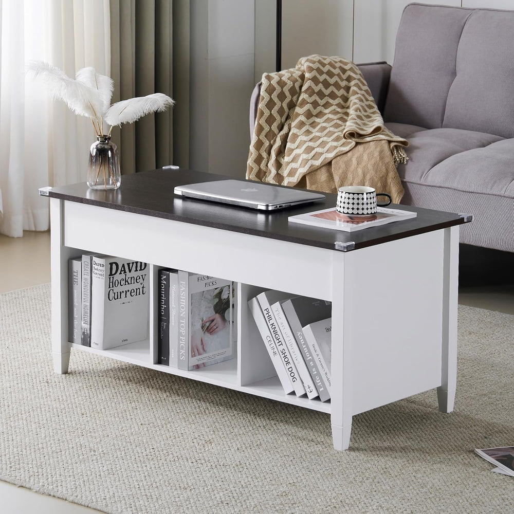 VINGLI Farmhouse Lift Top Coffee Table with Hidden Storage,40",White