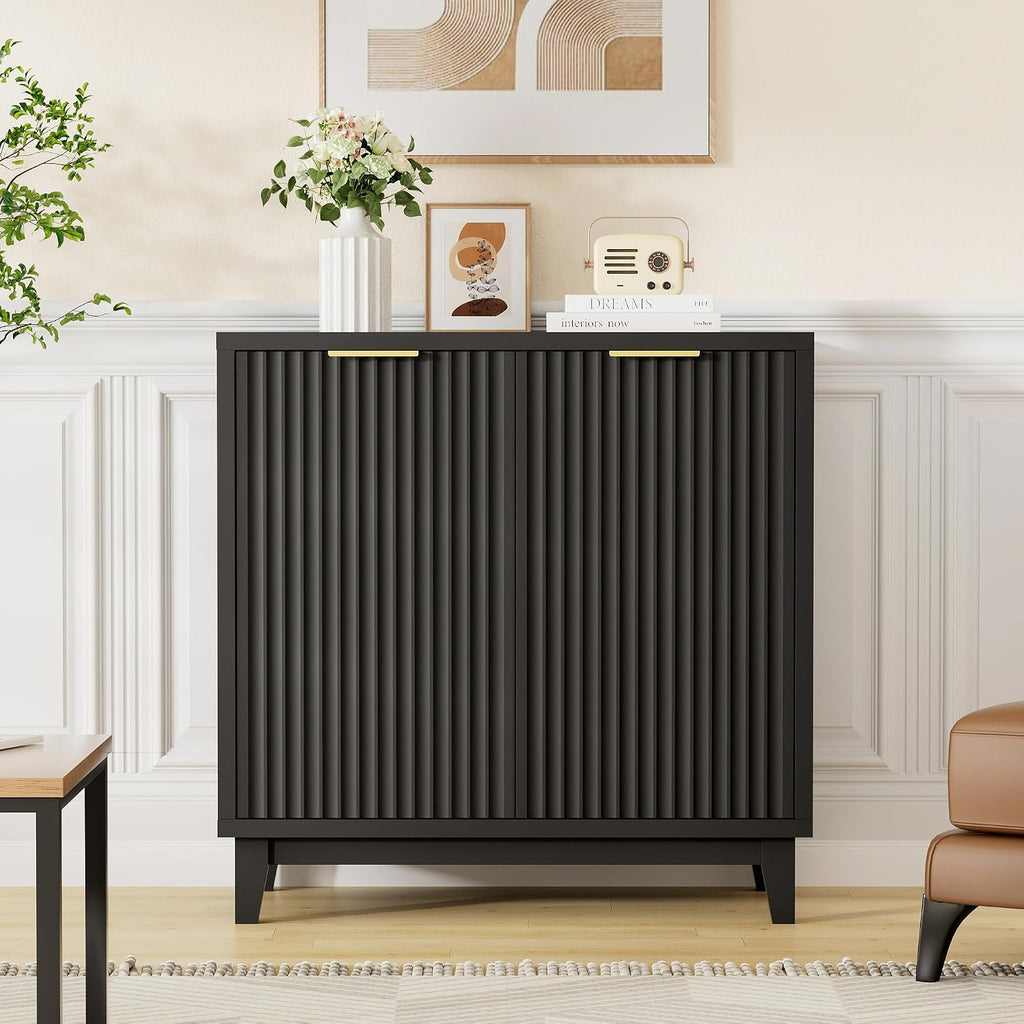 Fluted Cabinet with Storage, Mid Century Modern 2 Doors Sideboard Buffet