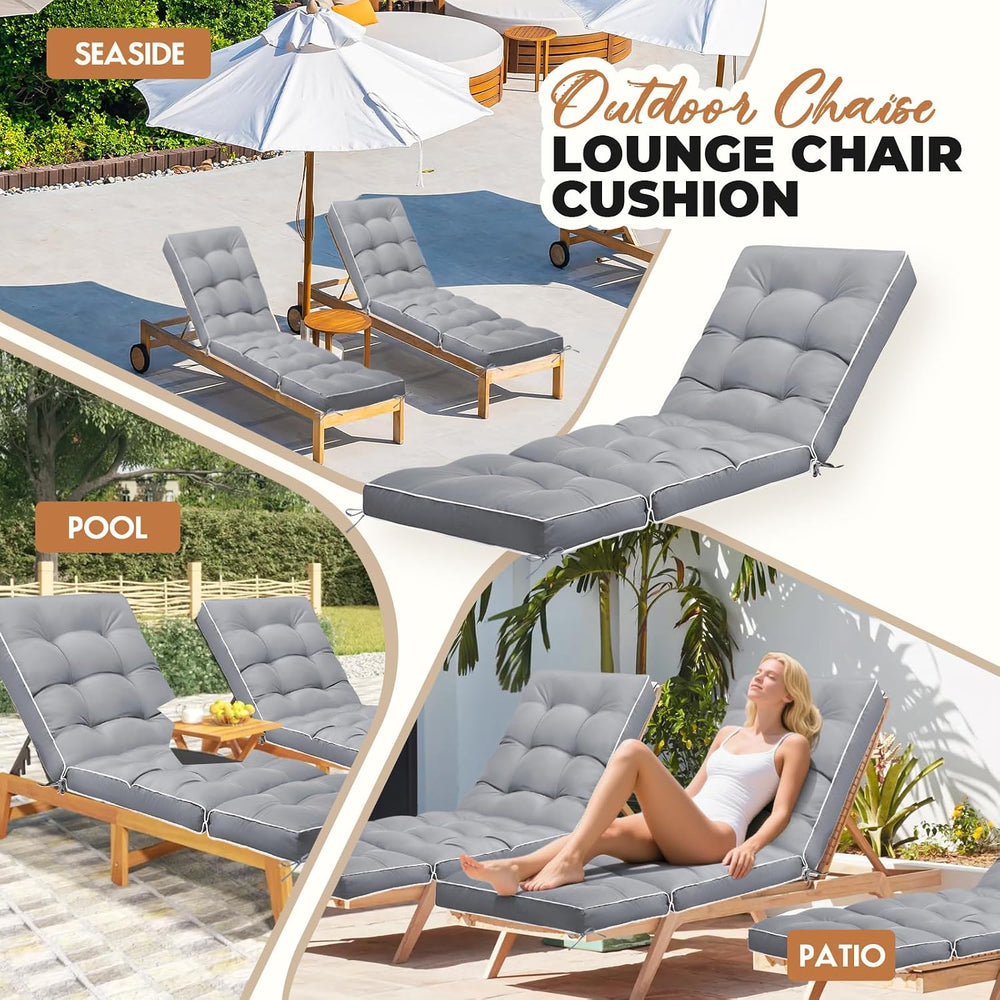 Outdoor Chaise Lounge Chair Cushion, Non-Slip Patio Chaise Lounge Cushions Wa...