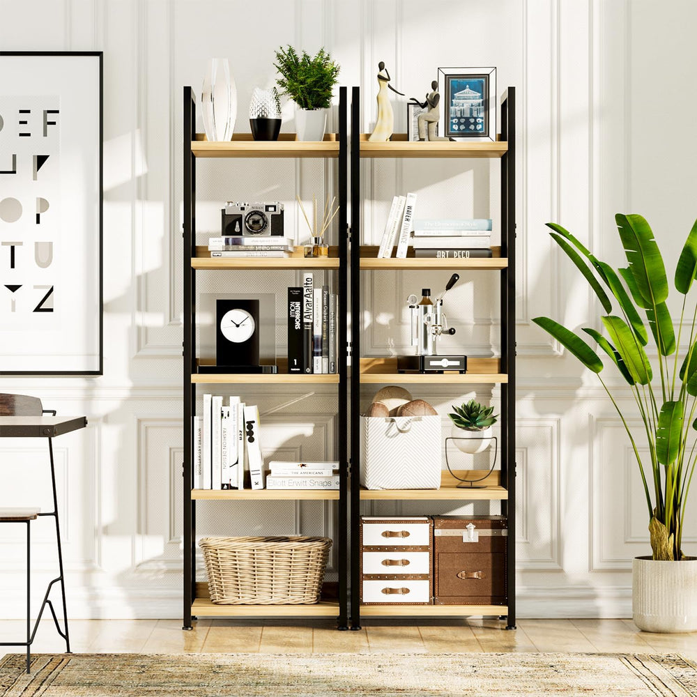 NUMENN Narrow Bookshelf, 5 Tier Freestanding Shelving Unit, Natural