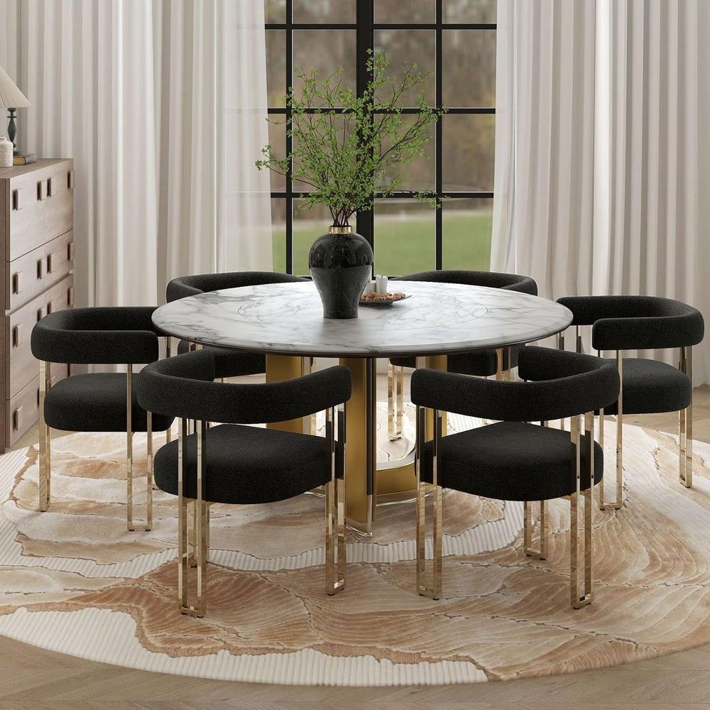 Hyfirm Set of 6 Modern Black Boucle Dining Chairs with Gold Metal Legs, Mid C...
