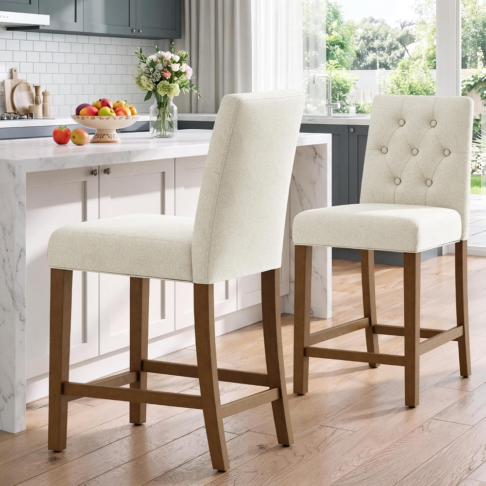 MALOL Bar Stools Set of 2, Fabric Counter Height Bar Stools,Beige