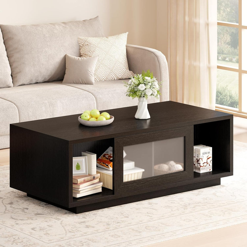 HSH 47 Inch Black Oak Coffee Table for Living Room with Storage