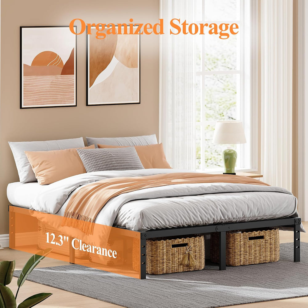Queen Metal Bed Frame, 14", Storage, No Box Spring, Easy Assembly, Black