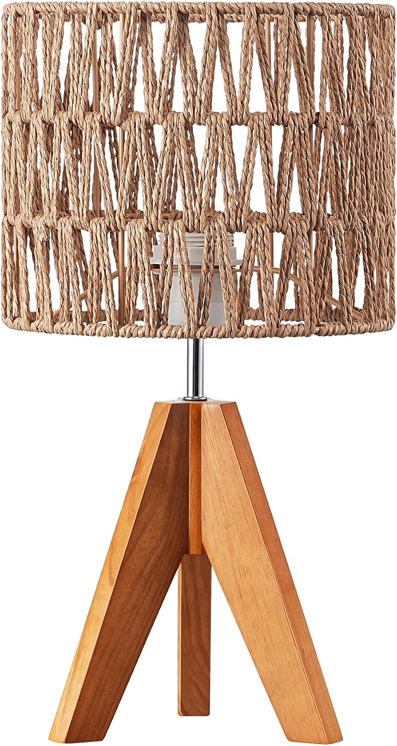 EDISHINE Rattan Small Table Lamp, Boho Nightstand Lamp, 14.2", E26 Base
