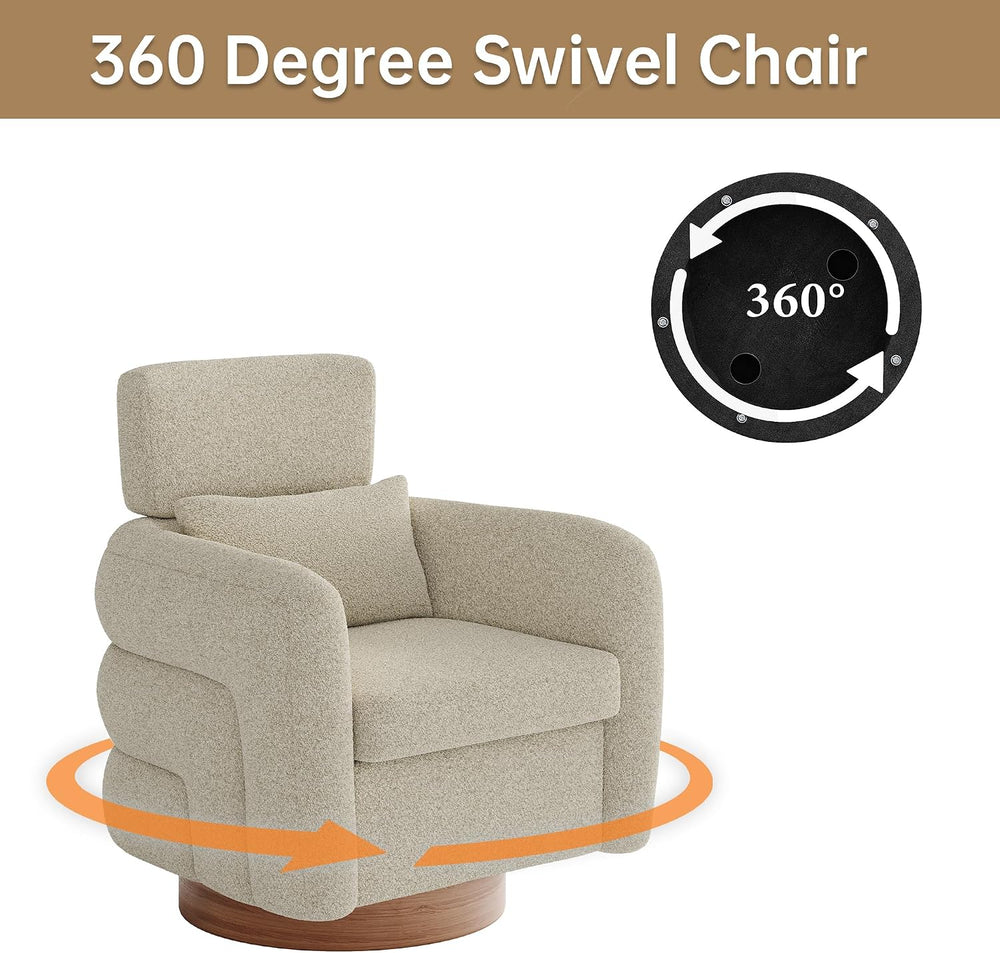 360 Degree Swivel Accent Chair with Adjustable Headrest, Camel
