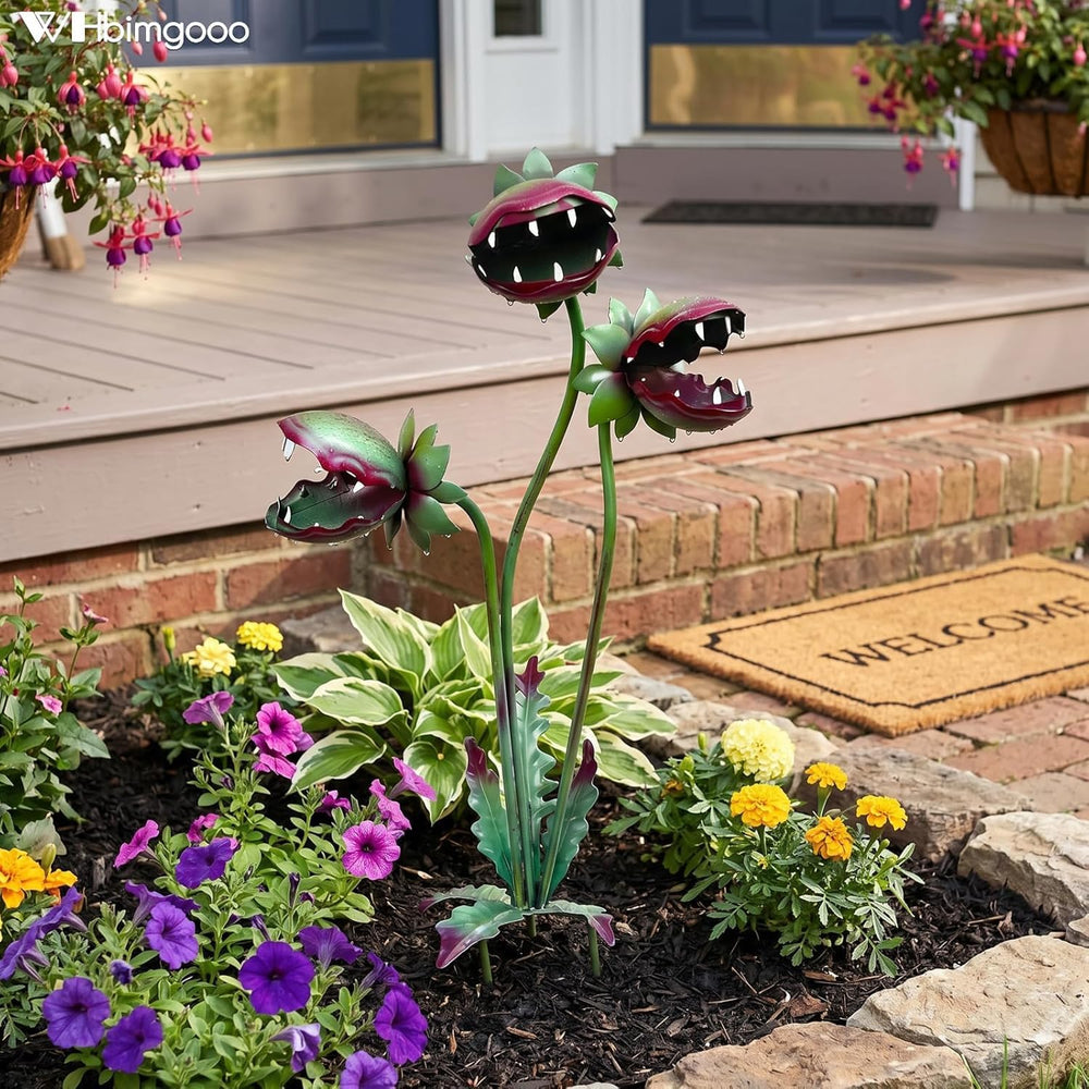 Venus Flytrap Garden Stake - 25inch Metal Outdoor Flowers Yard Art (1PCS)