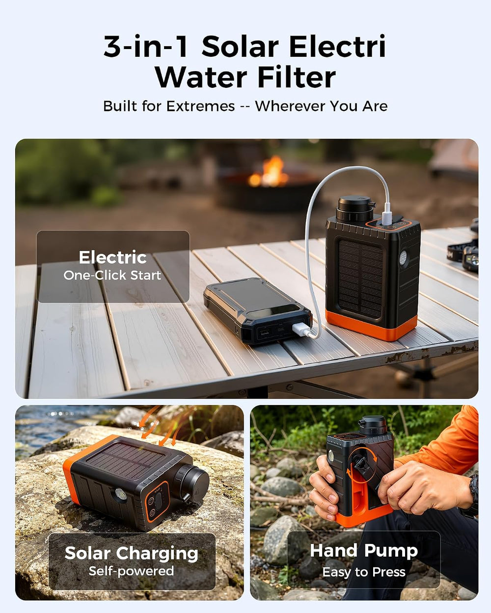 3-in-1 Portable Electric Water Filter for Survival Kit & Emergency