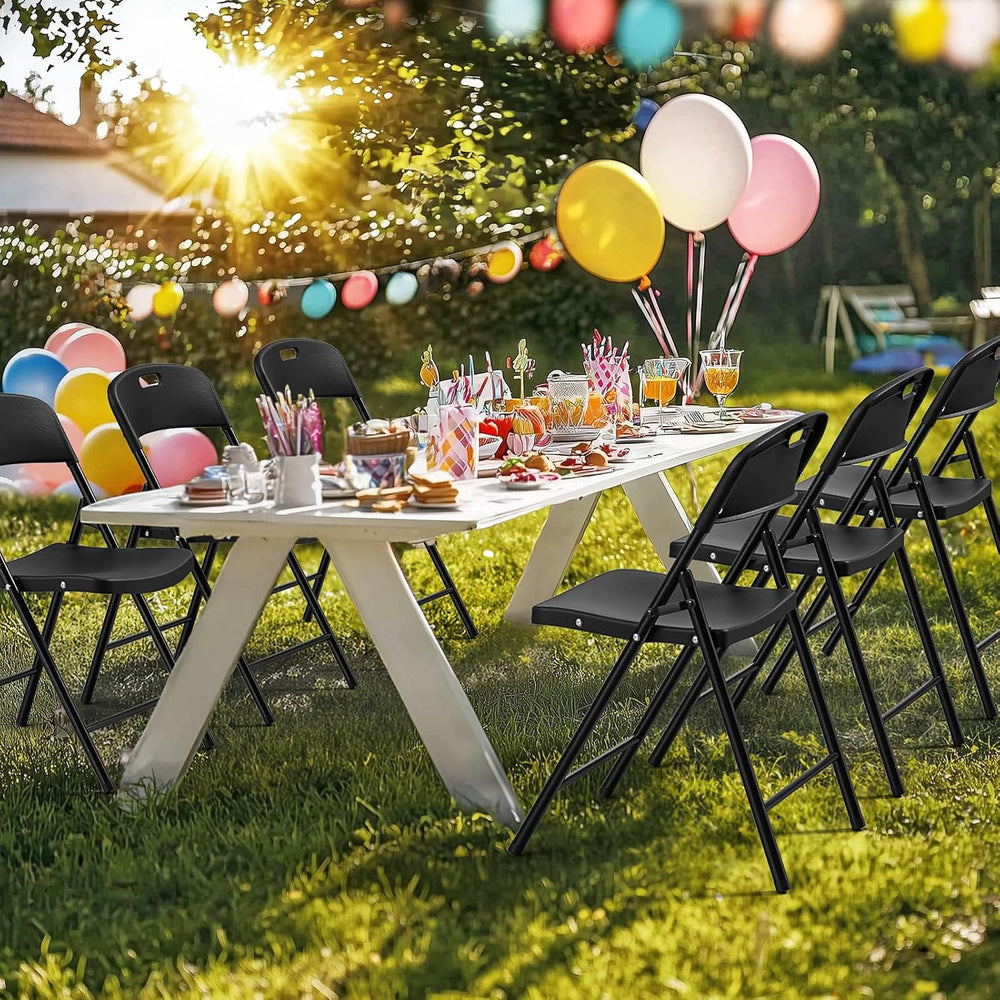 Bonnlo 10-Pack Black Plastic Folding Chairs, Portable Seat with Sturdy Steel ...