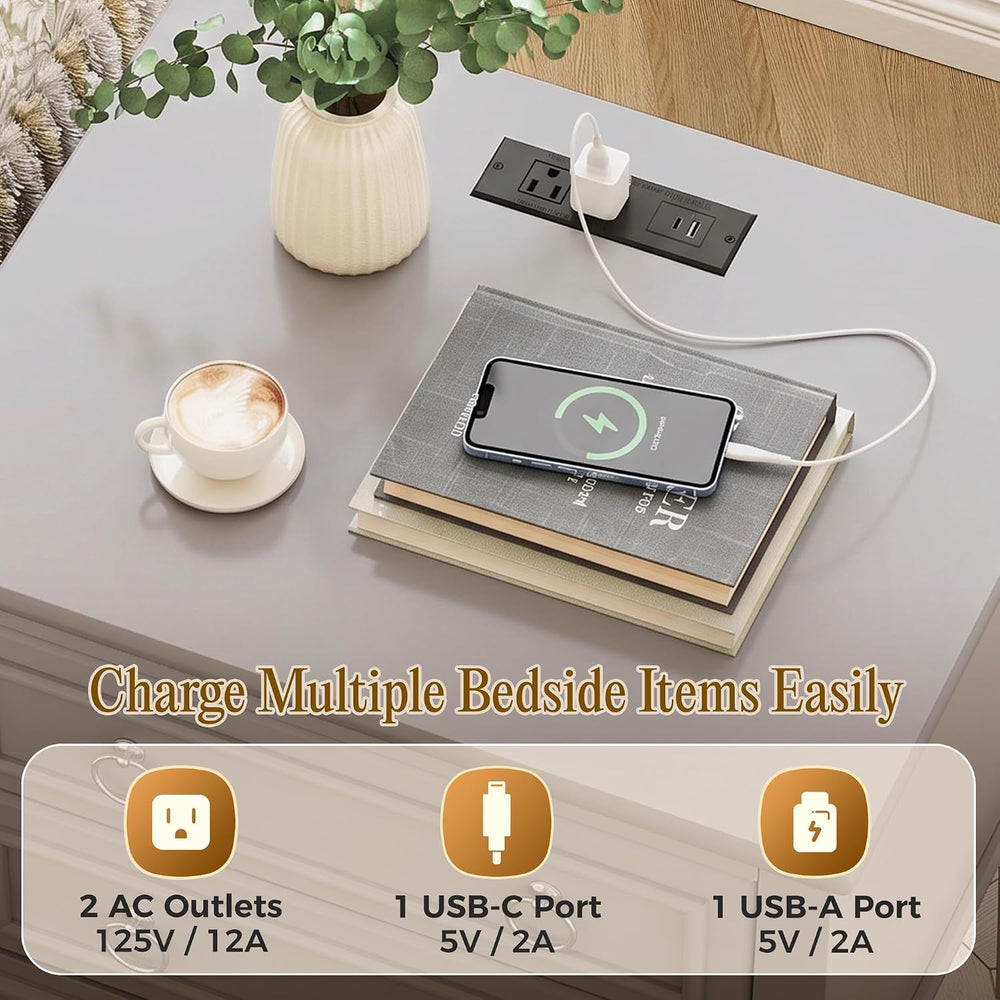 Huuger 27.6 Inch Tall Nightstand with Charging Station, USB-C Port