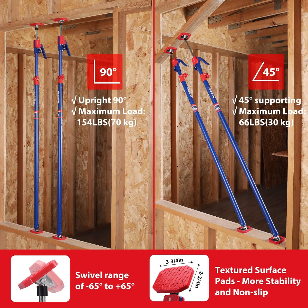 WORKPRO Cabinet Jacks, 54-114 in Adjustable Support Pole, 154 lbs, 2-Pack