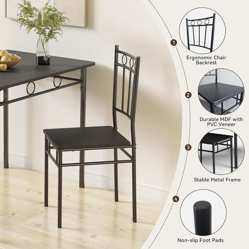 Dining Table Set for 4, 5-Piece Kitchen Table and Chairs, Rectangular Dining Room Table Set with 4 Chairs, Space-Saving Kitchen Table Set for Small Space,Dinette,Apartment,Pure Black