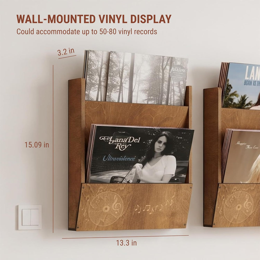 2 Sets Vinyl Record Shelf Wall Mount, Album Record Holder Display, Floating S...
