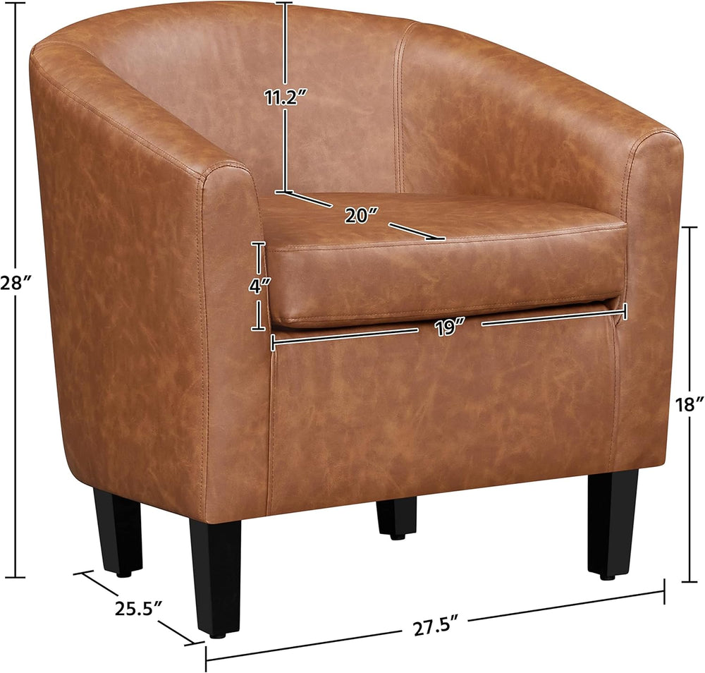 Yaheetech Accent Chairs, Faux Leather Barrel Armchairs, Brown