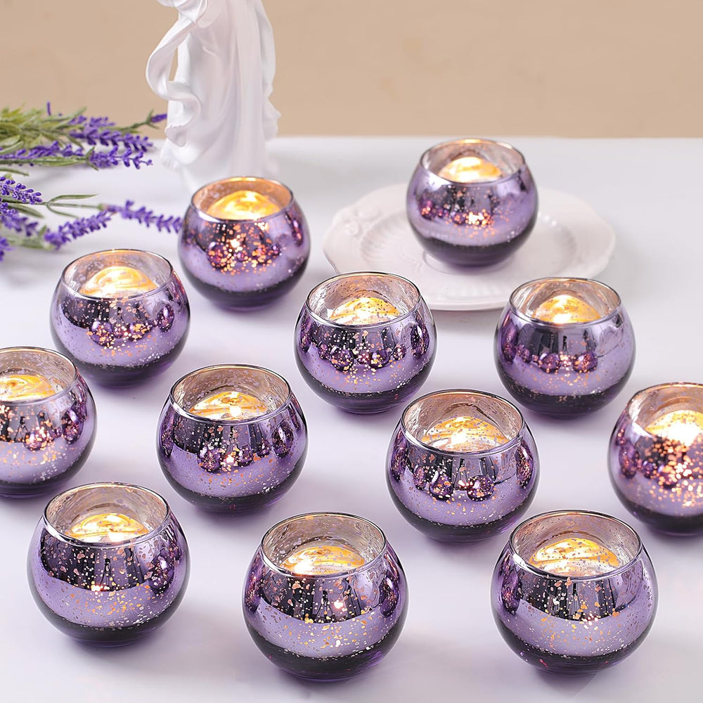 LETINE Purple Mercury Glass Votive Candle Holders - Set of 36 | Elegant Gold ...