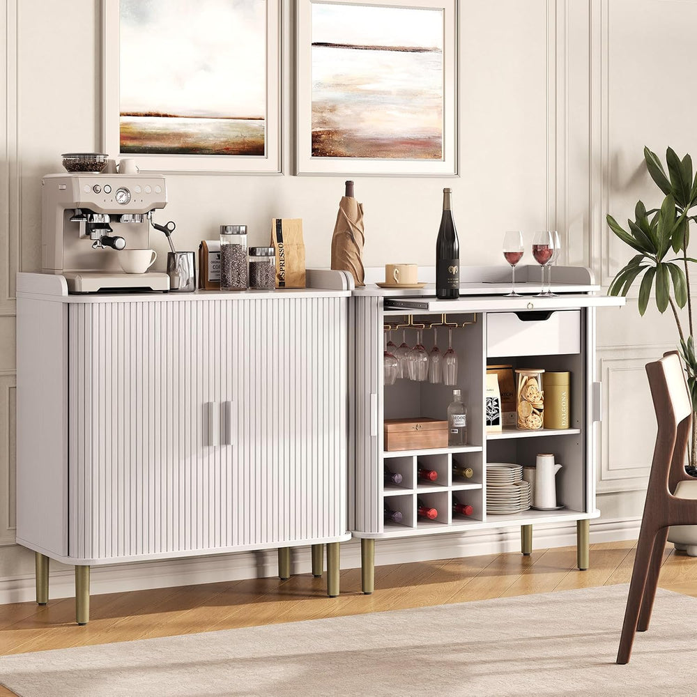 ONBRILL Fluted Bar Cabinet with Storgae, Wine Cabinet, 33" H, White