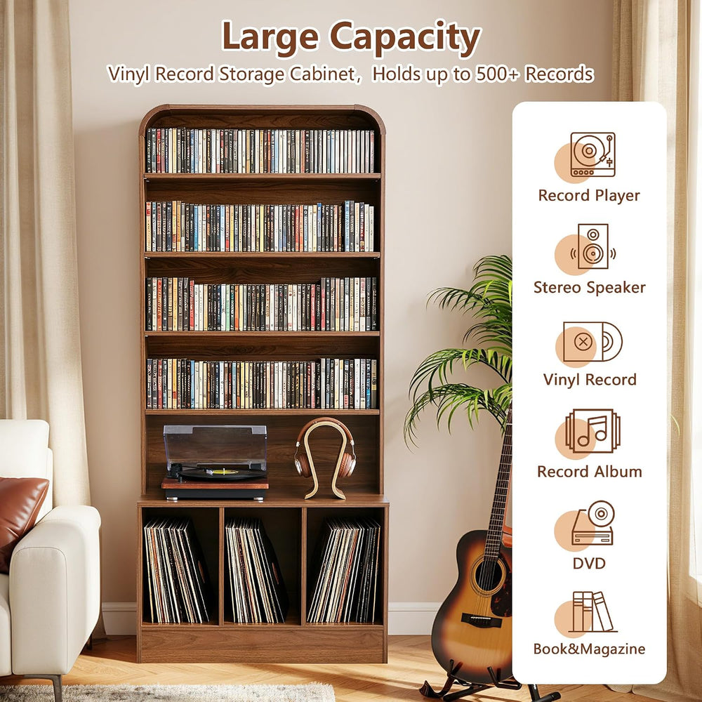 71'' Tall Record Player Stand, 6 Tier Large Vinyl Record Player Cabinet