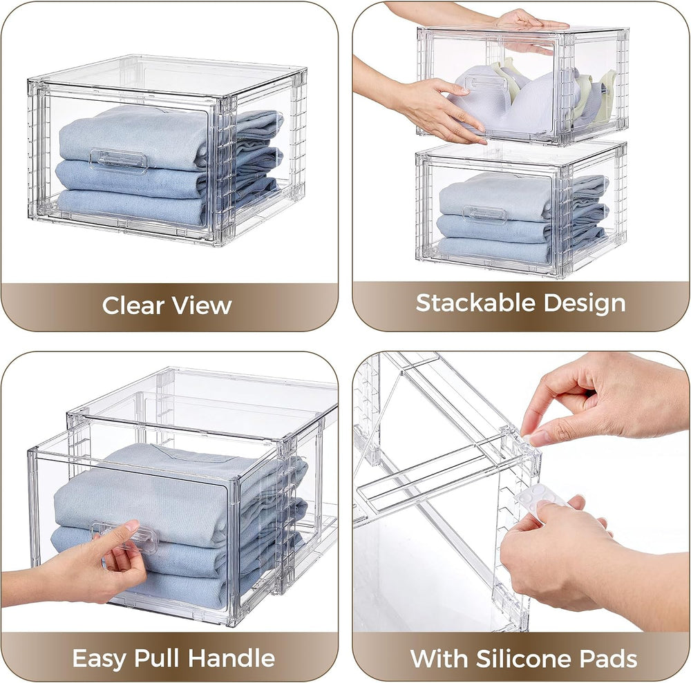 Vtopmart 4 Pack Clear Stackable Closet Storage Drawers 15QT, Medium