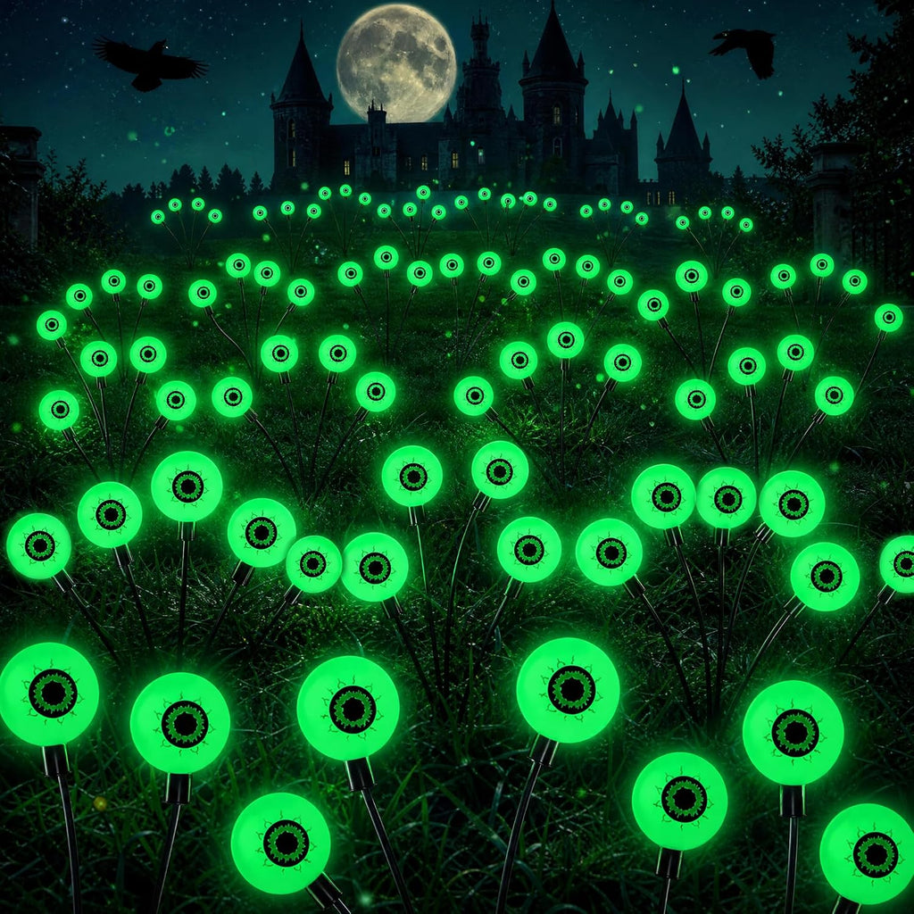 Dazzle Bright Halloween Decorations Outdoor, 6 Pack 36LED Solar Eyeball Pathway Lights, Scary Waterproof Solar Green Firefly Lights for Garden Lawn Yard Decor