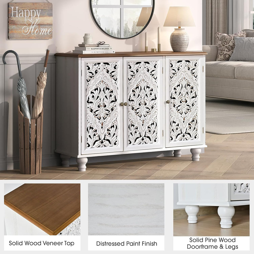 JOINICE 42.5" Accent Storage Cabinet with 3 Doors for Living Room,White
