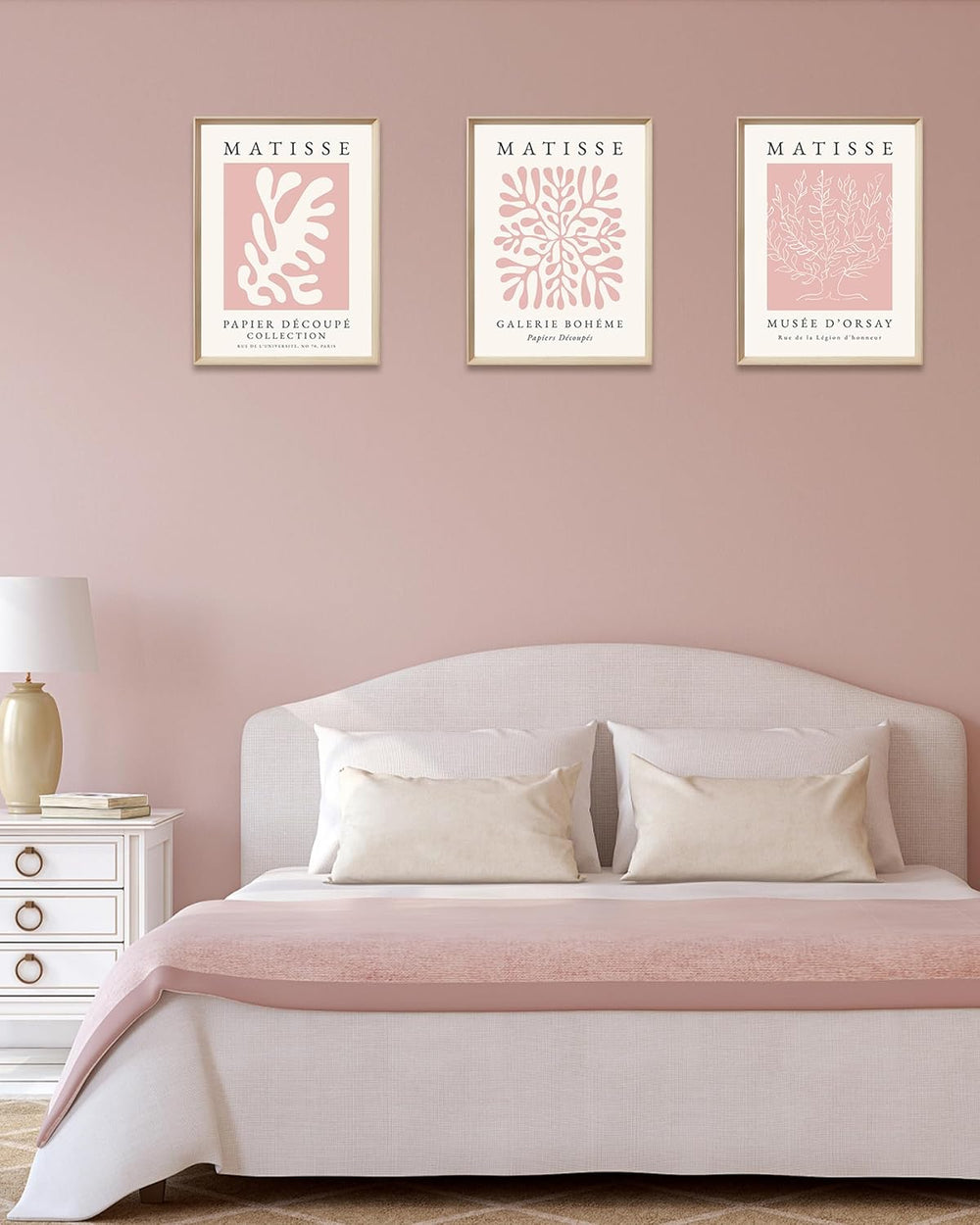 Framed Matisse Pink Wall Art Set of 3, Abstract Canvas Prints
