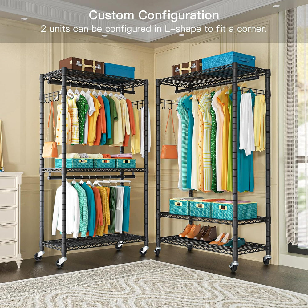 FUTASSI P1 Heavy Duty Garment Rack, Rolling Closet Organizer with Wheels