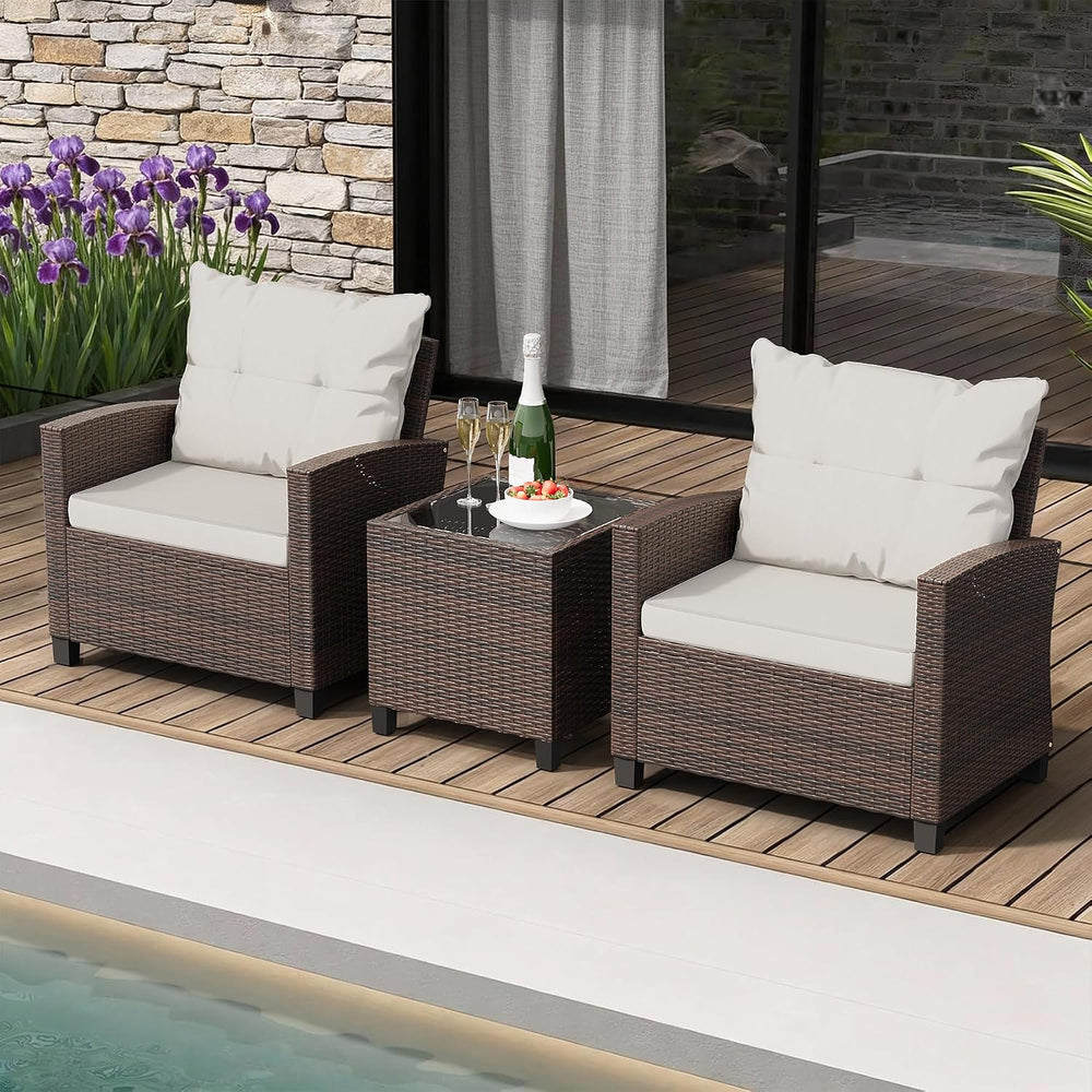 Shintenchi 3 Pieces Patio Furniture Set, PE Rattan Wicker 3 Pcs Patio Set, Ou...