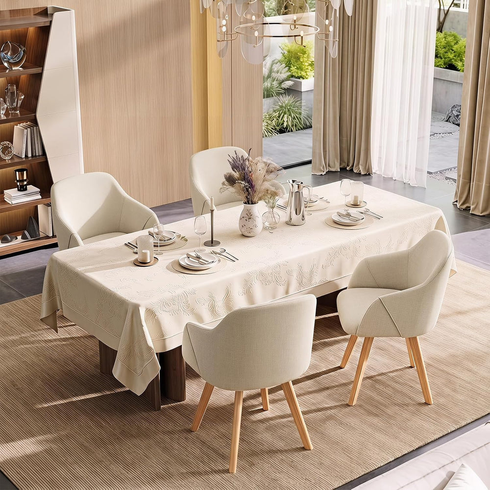 Swivel Dining Chairs Set of 4 with Arms and Wood Legs, Beige
