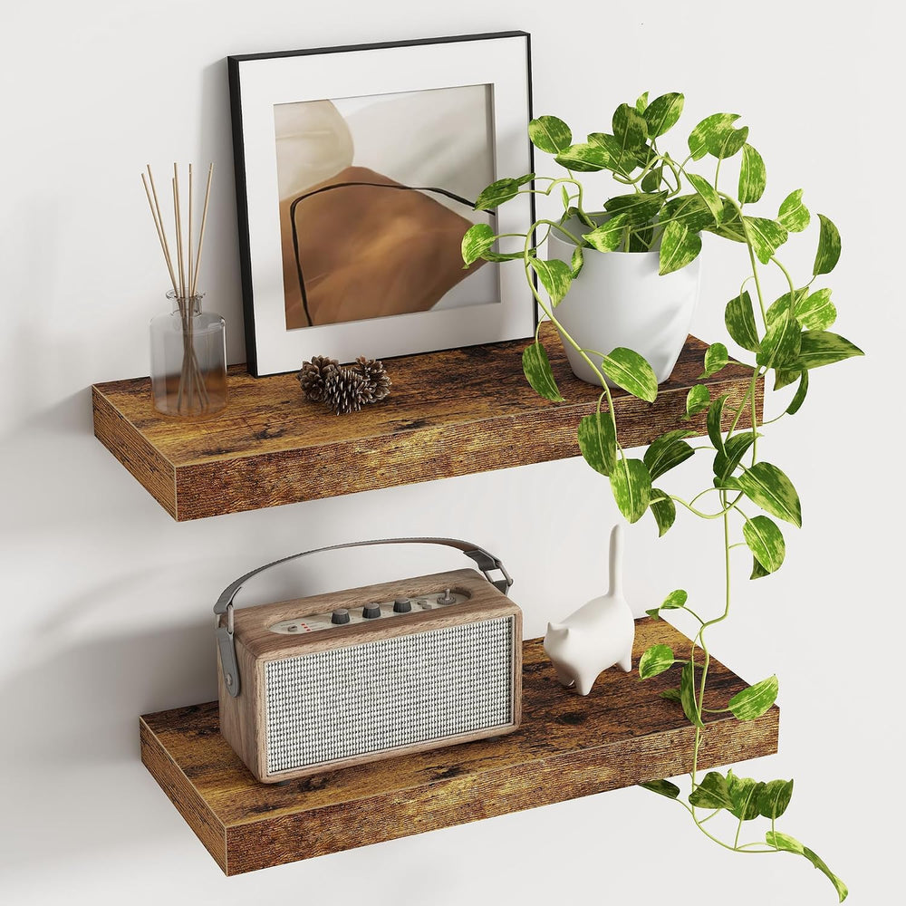 Deep Floating Shelves - 16" W x 9.3" D x 1.6" H Rustic Brown W...
