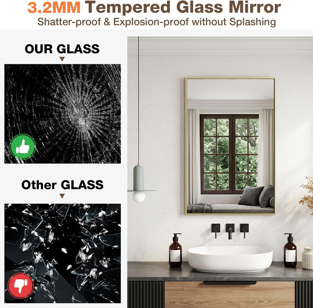 MZON 16" x 24" Brushed Gold Bathroom Vanity Mirror, Mirror for Over...