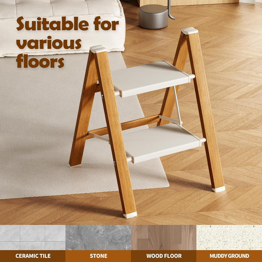 Taranta 2 Step Stool Foldable,Aluminum Step Ladder-WhiteWoodgrain