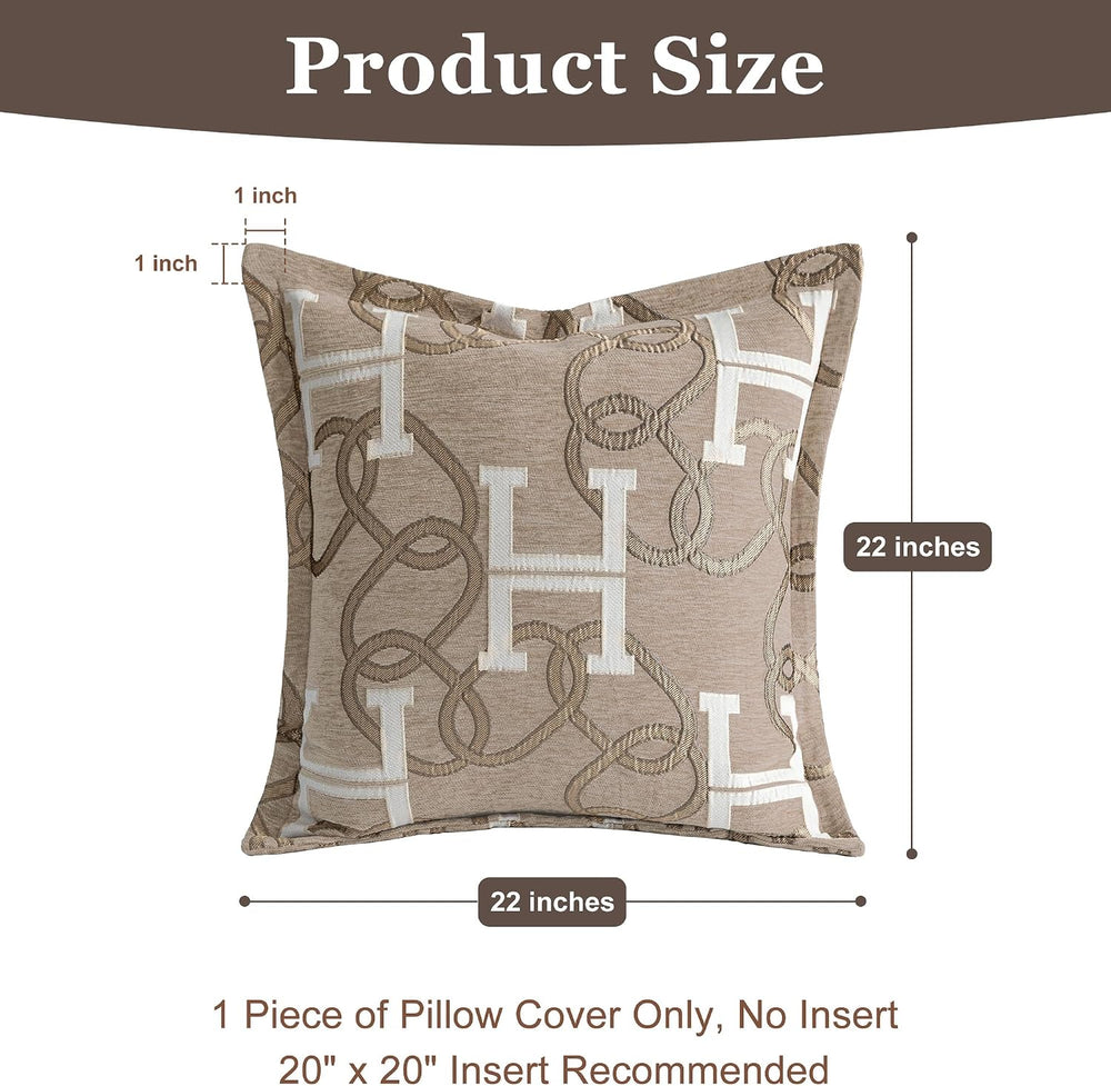 1 Piece Modern Letter H Throw Pillow Cover 20x20 Inch, Light Taupe