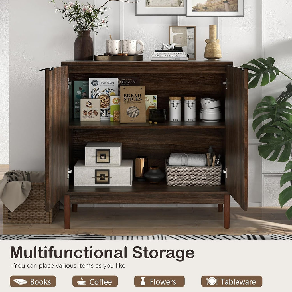 Otterease Fluted Buffet Cabinet with Storage, Small Accent Cabinets, Walnut