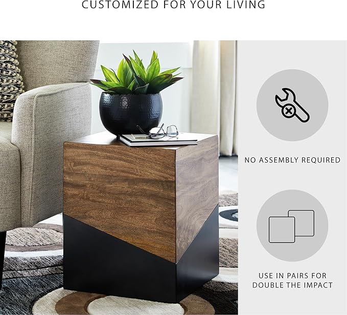 Signature Design by Ashley Trailbend Eclectic Accent End Table, Brown & Gunmetal