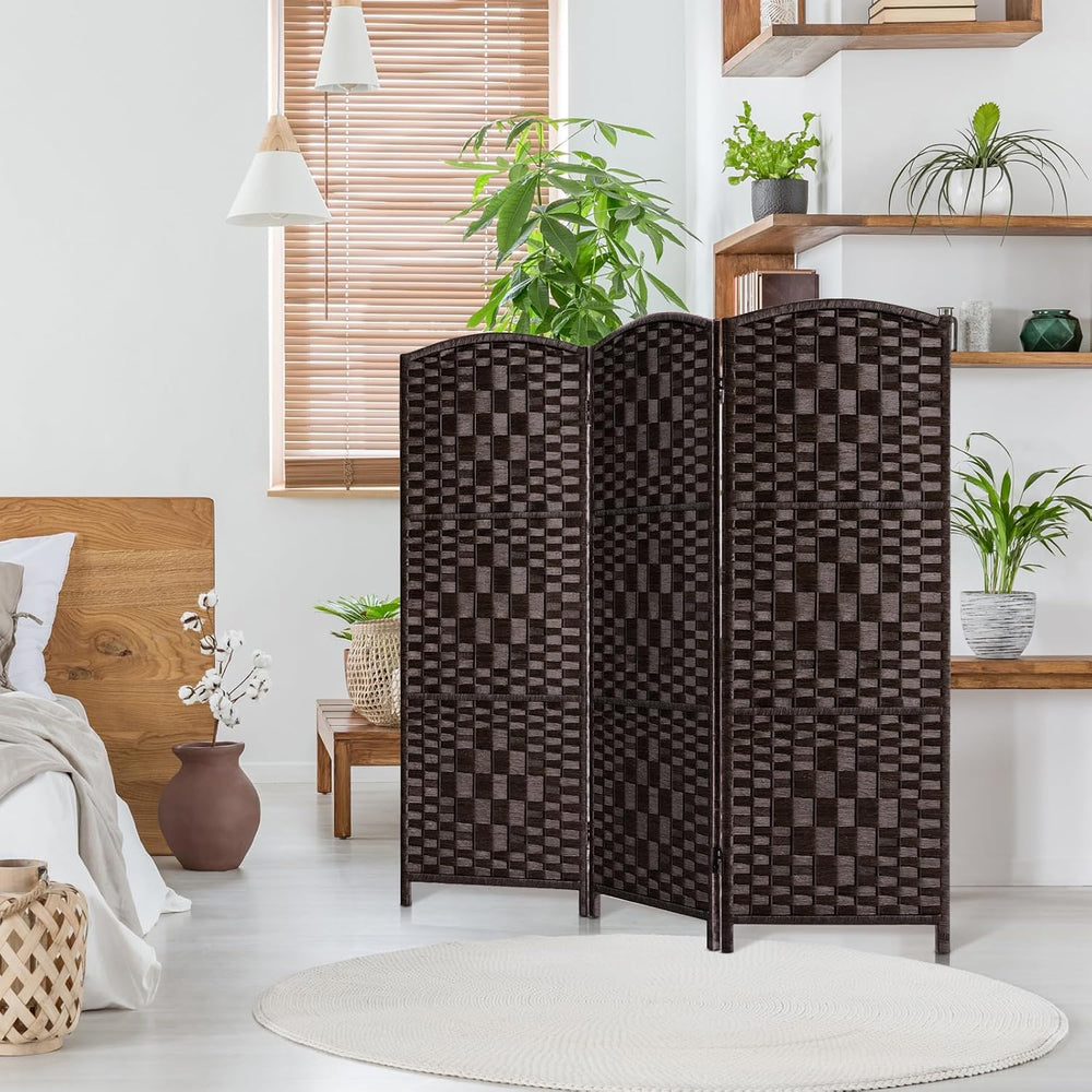HALLYBEE Short Room Divider Folding Privacy Screens,3 Panel Dark Mocha