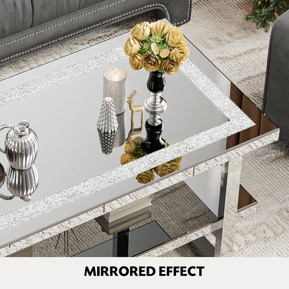 IKIFLY Mirrored Coffee Table with 2 Tiers, 2 in 1 Rectangle Coffee Table with...