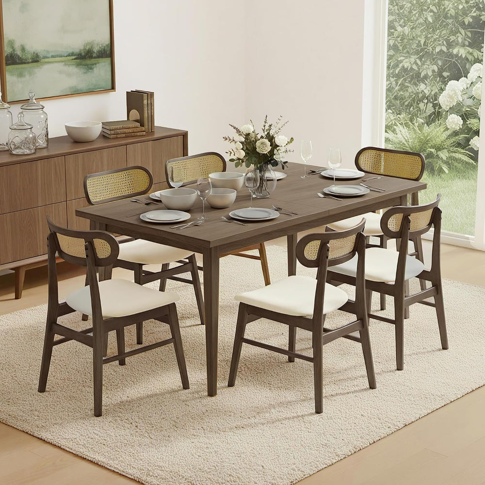 KISLOT Rattan Dining Chairs Set of 2, Upholstered Kitchen Chairs, Walnut