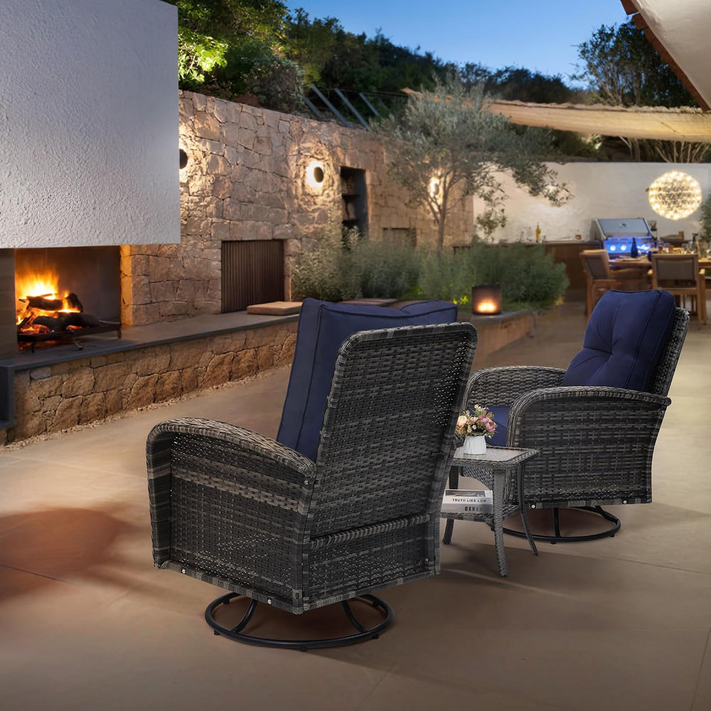 wildformers Luxury Outdoor Swivel Wicker Glider Patio Chairs with Table Set