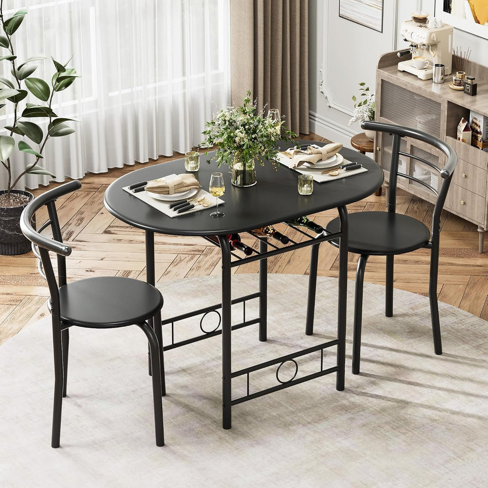 Flamaker Dining Table for 2, 3 Piece Round Table & Chair Set, Black