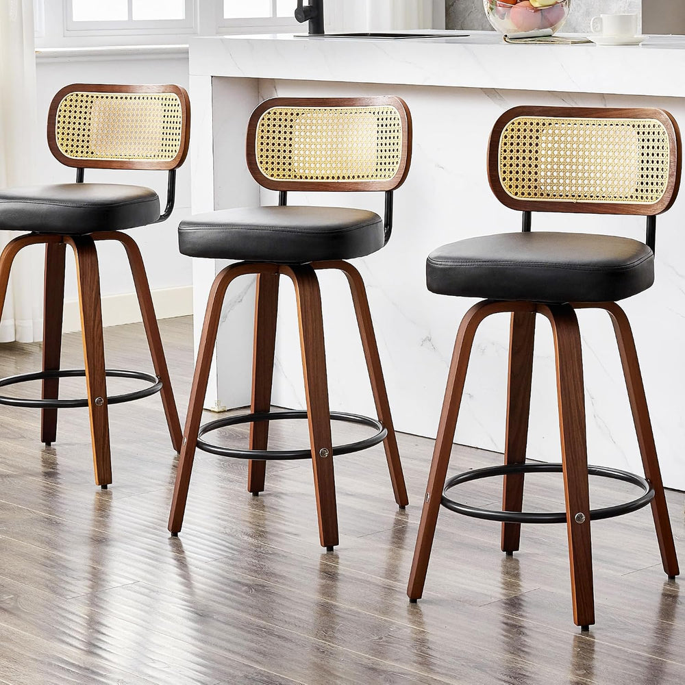 KEEZY Natural Rattan Bar Stools Set of 2, 26 Inch Counter Height Barstools wi...