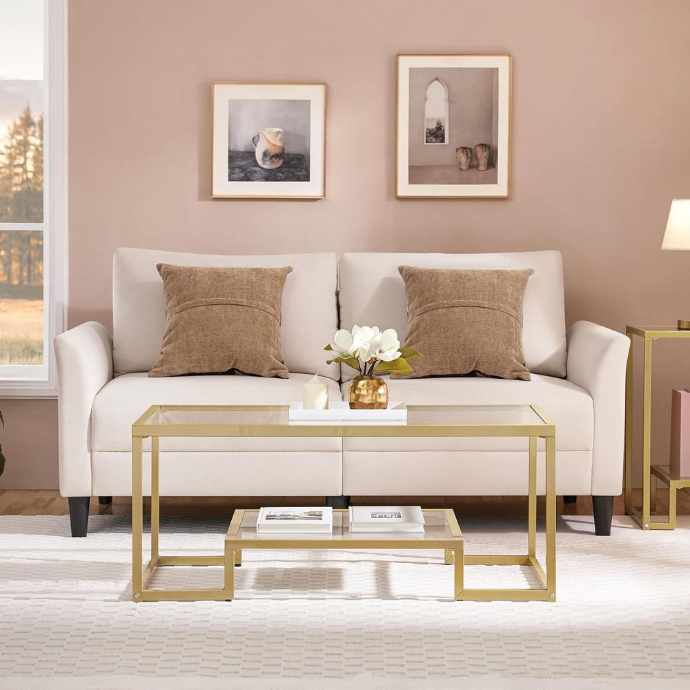 Yaheetech 42" Small Gold Coffee Table for Living Room, 2-Tier Glass Shelf
